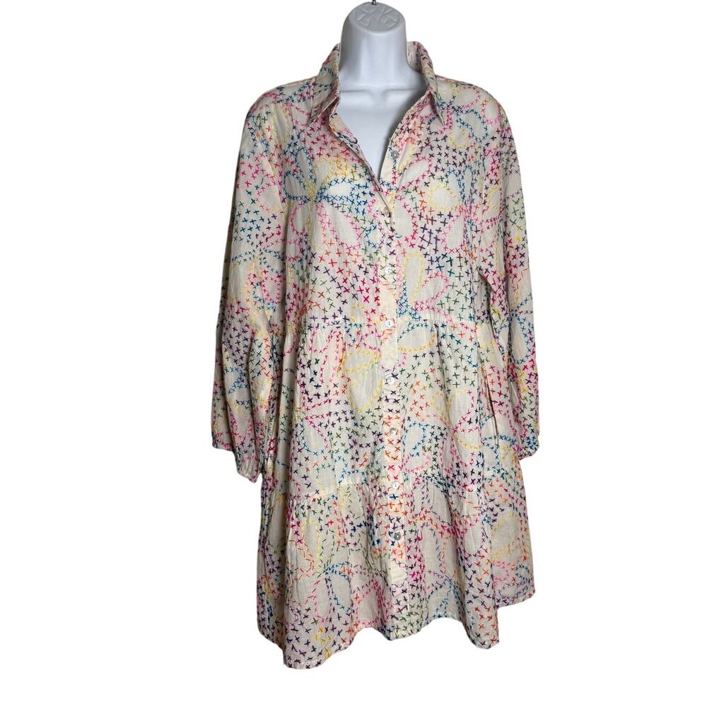 Be Boho Embroidered Long Sleeve Shirt Dress Sz. L
